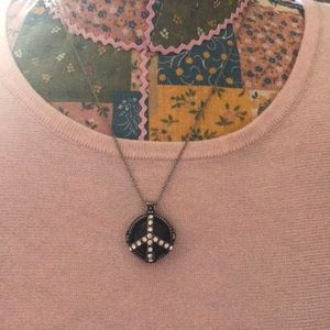 NWT Black and crystal peace symbol necklace